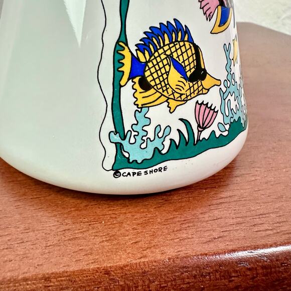 3/$20 Cape Shore Ceramic No-Slip White Travel Coffee Mug With Handle Fish Ocean - Picture 5 of 10